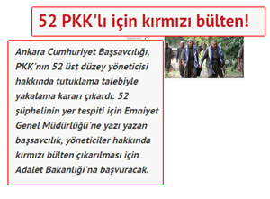 Red Notice for  52 PKK militants!